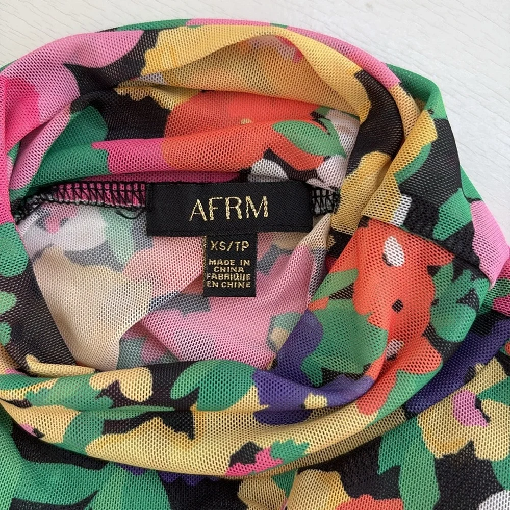 AFRM Floral Neon Garden Mesh Zadie Turtleneck Top - Picture 6 of 7